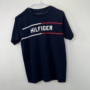 Tommy Hilfiger T Shirt L 14/16 Boys Blue Crewneck Spellout Logo Short Sleeve